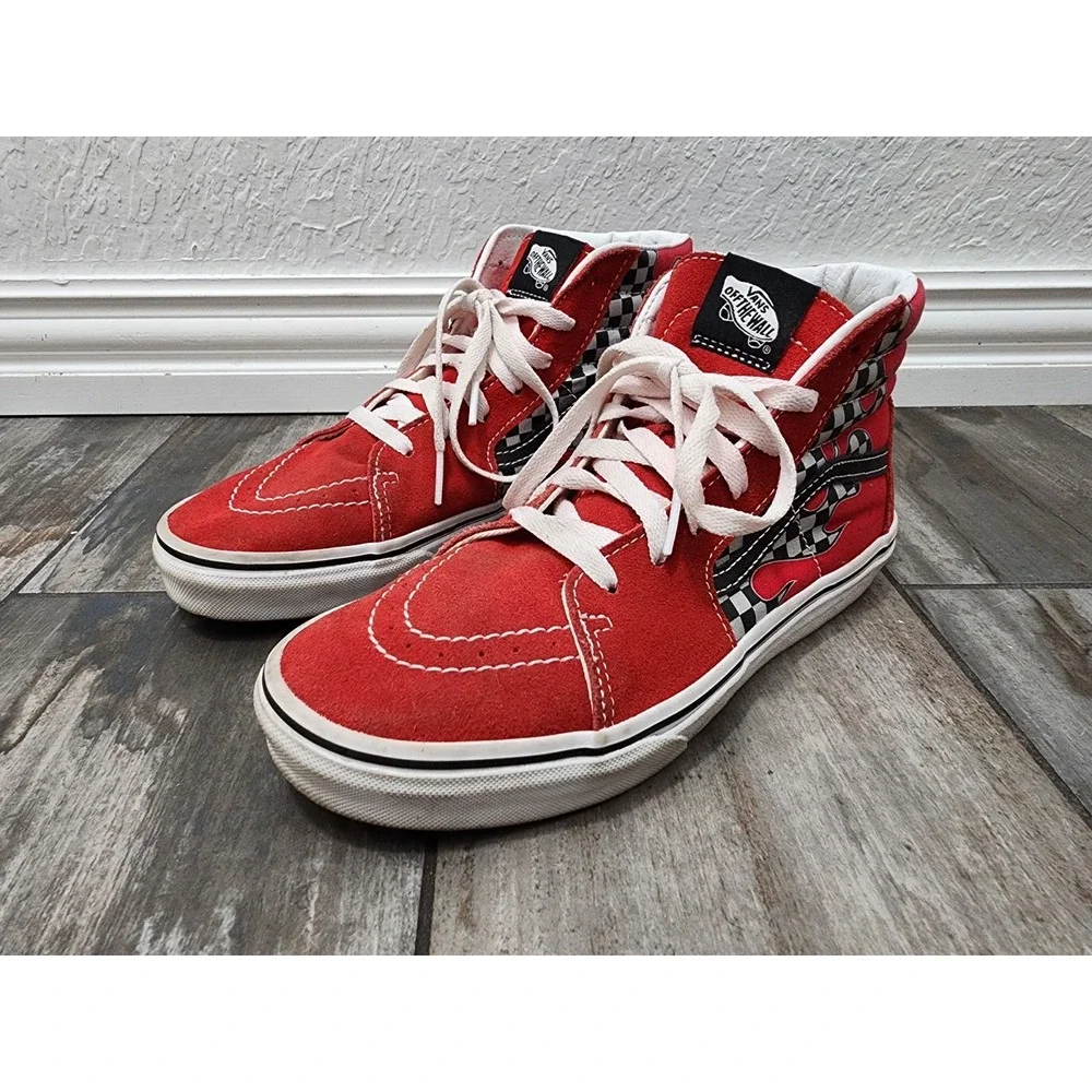 VANS Kids SK8-HI Check Flame Racing Red VN000D5FIZQ1 Skate Shoe Youth Size 6